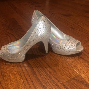 Silver crystal heels